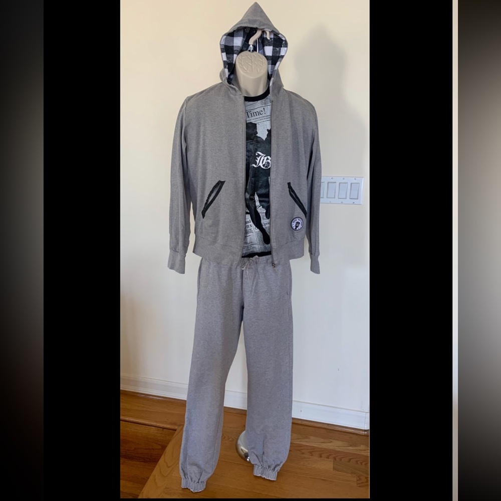 John Galliano Big Boys 14 16 Gray 2 PC Tracksuit Set Hooded Jacket Jogger Pants